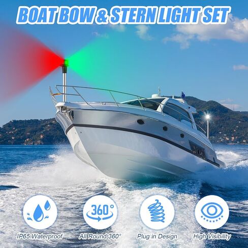 Glooglitter Boat Light Bow and Stern Set Include Bow Light Boat Navigation Light, Stern Light Boat Anchor Light and 2 Pcs 2 Pin Plug in Base (12 In, 24 In), Marine LED Lights for Pontoon and Boat in Saudi Arabia