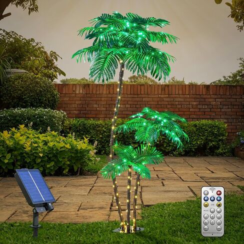 شجرة النخيل المضاءة بالطاقة الشمسية 6FT 3FT 2FT ديكور شجرة النخيل الاصطناعية للخارجية 203 LED تضيء شجرة وهمية للداخلية خارج الفناء هاواي تيكي بار الديكور in Kuwait