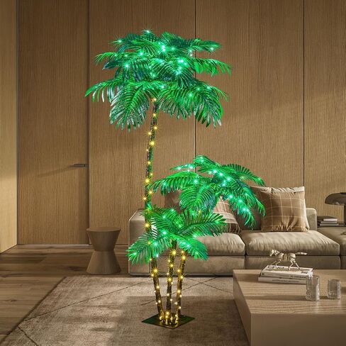 شجرة النخيل المضاءة بالطاقة الشمسية 6FT 3FT 2FT ديكور شجرة النخيل الاصطناعية للخارجية 203 LED تضيء شجرة وهمية للداخلية خارج الفناء هاواي تيكي بار الديكور in Kuwait