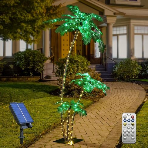 شجرة النخيل المضاءة بالطاقة الشمسية 6FT 3FT 2FT ديكور شجرة النخيل الاصطناعية للخارجية 203 LED تضيء شجرة وهمية للداخلية خارج الفناء هاواي تيكي بار الديكور in Kuwait