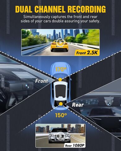 كاميرا داش كام أمامية وخلفية، كاميرا داش EUKI 4K/2.5K UHD للسيارات، كاميرا داش كام واي فاي مدمجة، بطاقة مجانية 64 جيجابايت، رؤية ليلية، زاوية واسعة 170 درجة، WDR، وضع انتظار 24 ساعة in Kuwait