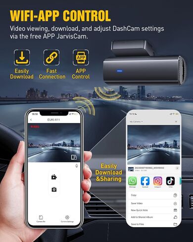 كاميرا داش كام أمامية وخلفية، كاميرا داش EUKI 4K/2.5K UHD للسيارات، كاميرا داش كام واي فاي مدمجة، بطاقة مجانية 64 جيجابايت، رؤية ليلية، زاوية واسعة 170 درجة، WDR، وضع انتظار 24 ساعة in Kuwait