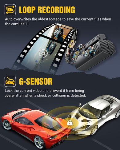 كاميرا داش كام أمامية وخلفية، كاميرا داش EUKI 4K/2.5K UHD للسيارات، كاميرا داش كام واي فاي مدمجة، بطاقة مجانية 64 جيجابايت، رؤية ليلية، زاوية واسعة 170 درجة، WDR، وضع انتظار 24 ساعة in Kuwait