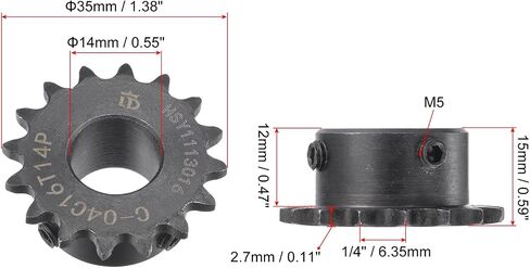 uxcell 16 Tooth Roller Sprocket B Type, 25 Chain, Single Strand 1/4" Pitch, 15mm Bore Black Oxide C45 Carbon Steel with Set Screws for ISO 04C in Saudi Arabia