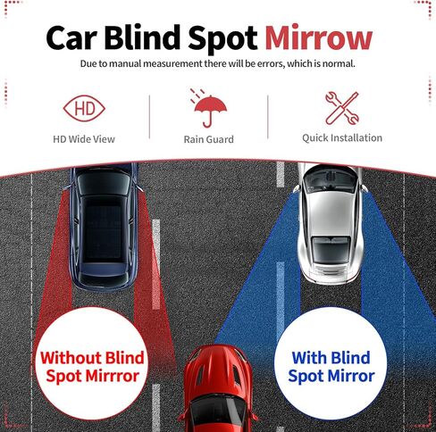 Car Blind Spot Mirror with Side Rain Eyebrow, 2 in 1 HD Wide Angle Convex Rear view Mirror with Rain Guards, Auto Exterior Accessories for Car Truck SUV (Carbon Red 2 Pack) in Kuwait