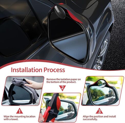 Car Blind Spot Mirror with Side Rain Eyebrow, 2 in 1 HD Wide Angle Convex Rear view Mirror with Rain Guards, Auto Exterior Accessories for Car Truck SUV (Carbon Red 2 Pack) in Kuwait