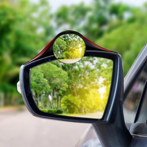 Car Blind Spot Mirror with Side Rain Eyebrow, 2 in 1 HD Wide Angle Convex Rear view Mirror with Rain Guards, Auto Exterior Accessories for Car Truck SUV (Carbon Red 2 Pack) in Kuwait
