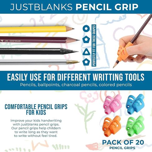 JustBlanks 20 Pcs Pencil Grips for Kids Handwriting - Pencil Holder for Kids, Pencil Grippers Writing Tool, Writing Posture Correction Tools for Toddlers, Preschoolers Special Needs for Classroom in Saudi Arabia