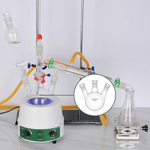 FunChem دورق سفلي دائري بثلاثة رقاب، RBF، دورق غليان زجاجي 3 رقبة مع وصلة خارجية مدببة قياسية 24/40، 500 مل in Kuwait