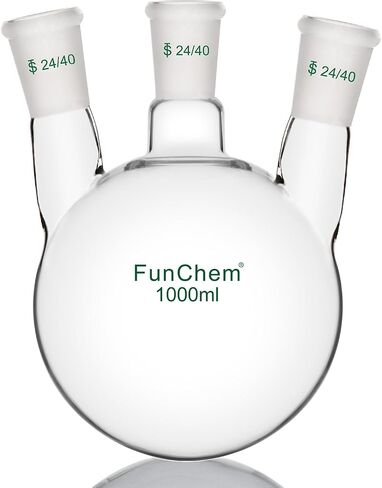 FunChem دورق سفلي دائري بثلاثة رقاب، RBF، دورق غليان زجاجي 3 رقبة مع وصلة خارجية مدببة قياسية 24/40، 500 مل in Kuwait