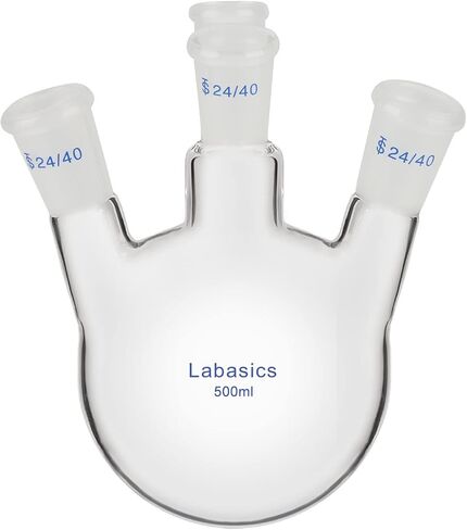 Labasics قارورة سفلية مستديرة بأربعة رقبة RBF، قارورة مختبر من زجاج البورسليكات ثقيلة الجدار مع 4 أعناق مائلة قارورة غليان مستديرة القاع مع وصلة خارجية مدببة قياسية 24/40، 500 مل in Saudi Arabia