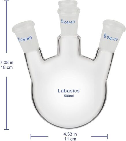 Labasics قارورة سفلية مستديرة بأربعة رقبة RBF، قارورة مختبر من زجاج البورسليكات ثقيلة الجدار مع 4 أعناق مائلة قارورة غليان مستديرة القاع مع وصلة خارجية مدببة قياسية 24/40، 500 مل in Saudi Arabia