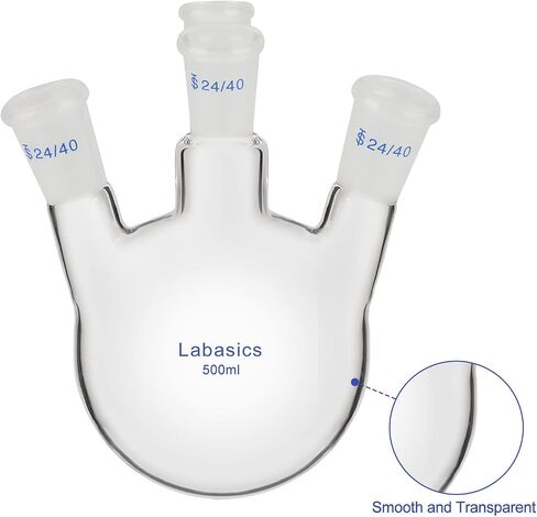 Labasics قارورة سفلية مستديرة بأربعة رقبة RBF، قارورة مختبر من زجاج البورسليكات ثقيلة الجدار مع 4 أعناق مائلة قارورة غليان مستديرة القاع مع وصلة خارجية مدببة قياسية 24/40، 500 مل in Saudi Arabia