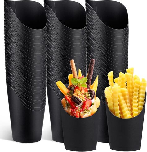 Ziliny 200 Pcs 14 oz Black French Fry Cups Disposable Charcuterie Cups Kraft Paper French Fries Food Holder Popcorn Box for Wedding Birthday Party Serving Treats Dessert Snack in Saudi Arabia