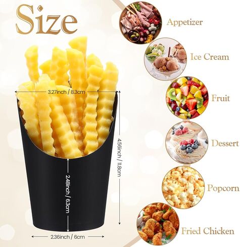 Ziliny 200 Pcs 14 oz Black French Fry Cups Disposable Charcuterie Cups Kraft Paper French Fries Food Holder Popcorn Box for Wedding Birthday Party Serving Treats Dessert Snack in Saudi Arabia