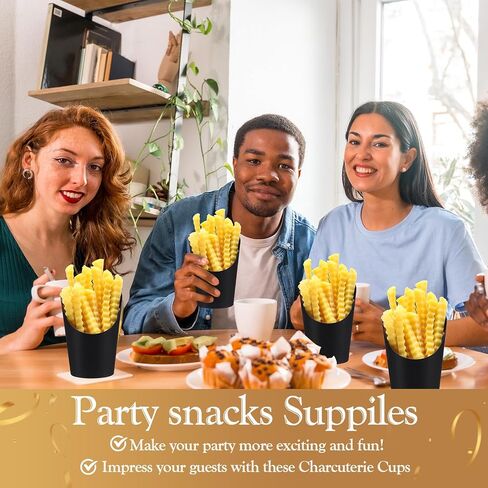 Ziliny 200 Pcs 14 oz Black French Fry Cups Disposable Charcuterie Cups Kraft Paper French Fries Food Holder Popcorn Box for Wedding Birthday Party Serving Treats Dessert Snack in Saudi Arabia