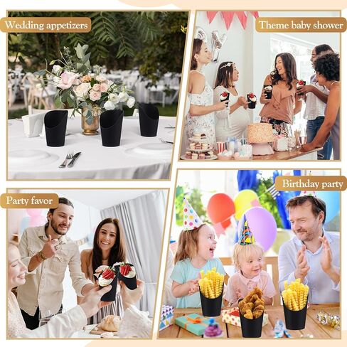 Ziliny 200 Pcs 14 oz Black French Fry Cups Disposable Charcuterie Cups Kraft Paper French Fries Food Holder Popcorn Box for Wedding Birthday Party Serving Treats Dessert Snack in Saudi Arabia