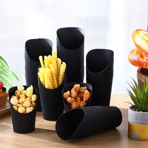 Ziliny 200 Pcs 14 oz Black French Fry Cups Disposable Charcuterie Cups Kraft Paper French Fries Food Holder Popcorn Box for Wedding Birthday Party Serving Treats Dessert Snack in Saudi Arabia