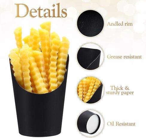 Ziliny 200 Pcs 14 oz Black French Fry Cups Disposable Charcuterie Cups Kraft Paper French Fries Food Holder Popcorn Box for Wedding Birthday Party Serving Treats Dessert Snack in Saudi Arabia