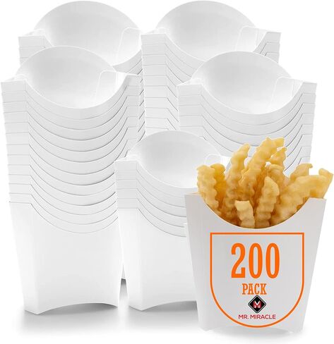 Mr Miracle Greaseproof French Fry Holder - White Disposable Fries Scoop Cup - French Fries Box, 3.5 Ounces, Pack of 50 - Great French Fry Box for Parties, Events, and Takeout in Kuwait