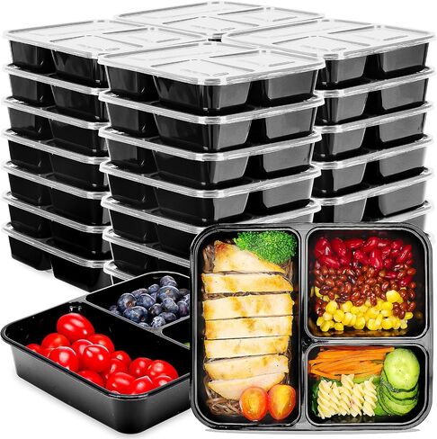 Moretoes 20 Pack 32oz Meal Prep Containers Reusable, 3 Compartment Meal Prep Containers with Lids, Disposable Bento Box for Lunch Microwave/Freezer/Dishwasher Safe in Saudi Arabia
