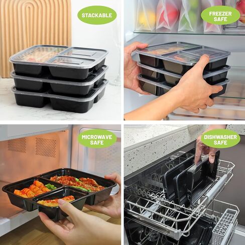 Moretoes 20 Pack 32oz Meal Prep Containers Reusable, 3 Compartment Meal Prep Containers with Lids, Disposable Bento Box for Lunch Microwave/Freezer/Dishwasher Safe in Saudi Arabia
