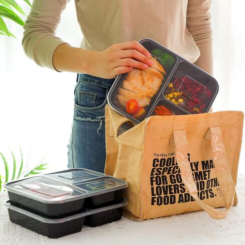 Moretoes 20 Pack 32oz Meal Prep Containers Reusable, 3 Compartment Meal Prep Containers with Lids, Disposable Bento Box for Lunch Microwave/Freezer/Dishwasher Safe in Saudi Arabia