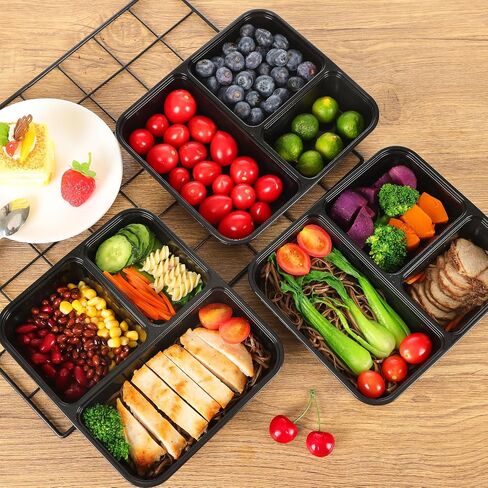 Moretoes 20 Pack 32oz Meal Prep Containers Reusable, 3 Compartment Meal Prep Containers with Lids, Disposable Bento Box for Lunch Microwave/Freezer/Dishwasher Safe in Saudi Arabia