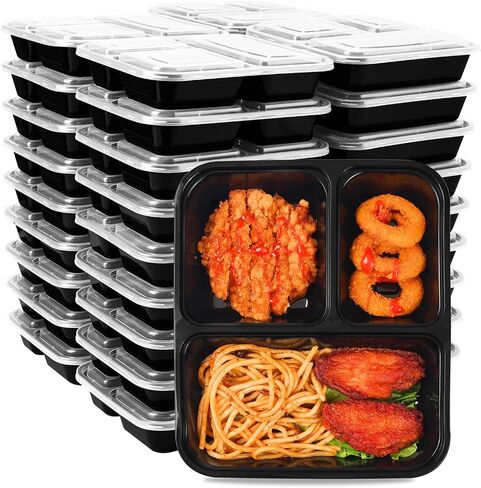 Moretoes 20 Pack 32oz Meal Prep Containers Reusable, 3 Compartment Meal Prep Containers with Lids, Disposable Bento Box for Lunch Microwave/Freezer/Dishwasher Safe in Saudi Arabia