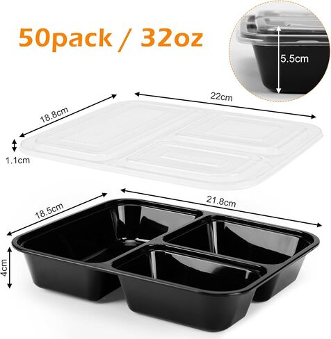 Moretoes 20 Pack 32oz Meal Prep Containers Reusable, 3 Compartment Meal Prep Containers with Lids, Disposable Bento Box for Lunch Microwave/Freezer/Dishwasher Safe in Saudi Arabia