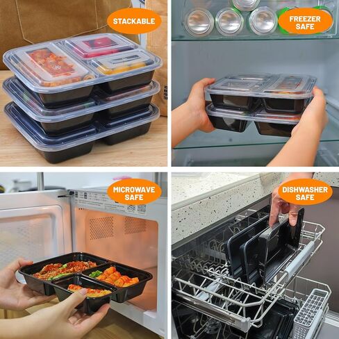 Moretoes 20 Pack 32oz Meal Prep Containers Reusable, 3 Compartment Meal Prep Containers with Lids, Disposable Bento Box for Lunch Microwave/Freezer/Dishwasher Safe in Saudi Arabia