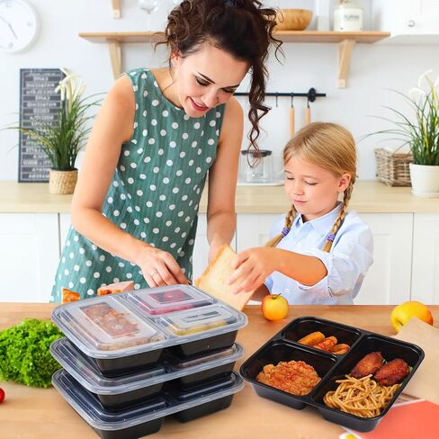 Moretoes 20 Pack 32oz Meal Prep Containers Reusable, 3 Compartment Meal Prep Containers with Lids, Disposable Bento Box for Lunch Microwave/Freezer/Dishwasher Safe in Saudi Arabia