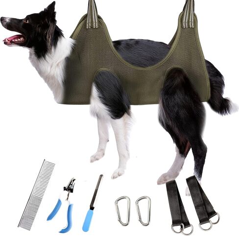 Freshly Bailey Dog Sling for Nail Trimming - Dog & Cat Grooming Hammock Hanging Harness for Dogs & Cats 11-25 LBS - Pet Nail Clipping Restraint - Nail Clippers, Nail File, & Pet Comb Kit - Small in Saudi Arabia