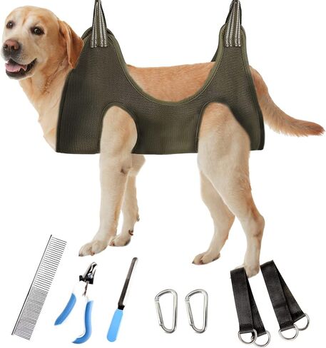 Freshly Bailey Dog Sling for Nail Trimming - Dog & Cat Grooming Hammock Hanging Harness for Dogs & Cats 11-25 LBS - Pet Nail Clipping Restraint - Nail Clippers, Nail File, & Pet Comb Kit - Small in Saudi Arabia