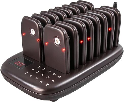 نظام بيجر للمطاعم AGJ (بدون اهتزاز) 16 نظام صفارة صوت بني لاسلكي يعمل باللمس للوحة المفاتيح لشاحنة الطعام والكنيسة والحضانة والمقهى in Kuwait