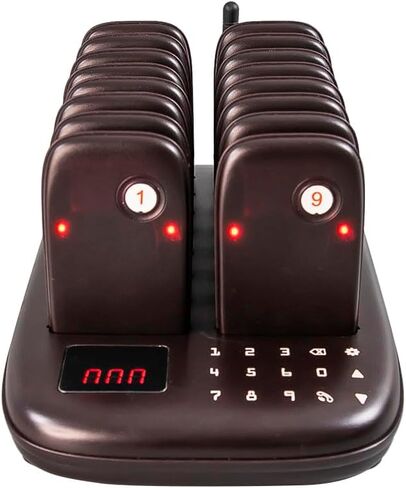 نظام بيجر للمطاعم AGJ (بدون اهتزاز) 16 نظام صفارة صوت بني لاسلكي يعمل باللمس للوحة المفاتيح لشاحنة الطعام والكنيسة والحضانة والمقهى in Kuwait