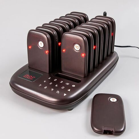 نظام بيجر للمطاعم AGJ (بدون اهتزاز) 16 نظام صفارة صوت بني لاسلكي يعمل باللمس للوحة المفاتيح لشاحنة الطعام والكنيسة والحضانة والمقهى in Kuwait