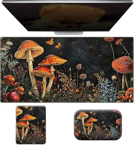 Wrist Rest for Computer Keyboard Small Cloud Mouse Pad & Wave Desk Mat 31.5" x 11.8" Set, Office Non-Slip PU Desk Mat for Computer Laptop Office Gaming Home and Writing, Mountain Flower Cow in Kuwait