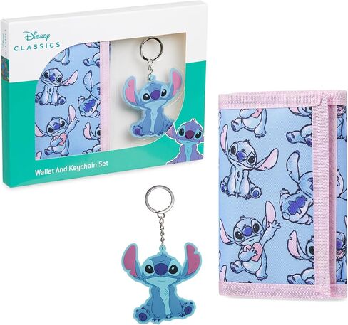 Disney Stitch Kids Wallet and Keyring Gift Set Cute Trifold Wallet with Coin Purse Card Slots and Keychain Stitch Gifts (Blue Frozen) in Saudi Arabia