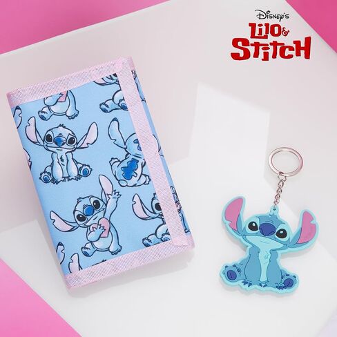 Disney Stitch Kids Wallet and Keyring Gift Set Cute Trifold Wallet with Coin Purse Card Slots and Keychain Stitch Gifts (Blue Frozen) in Saudi Arabia