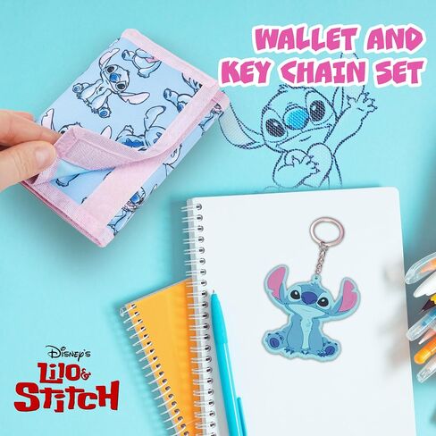 Disney Stitch Kids Wallet and Keyring Gift Set Cute Trifold Wallet with Coin Purse Card Slots and Keychain Stitch Gifts (Blue Frozen) in Saudi Arabia