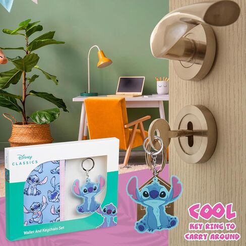 Disney Stitch Kids Wallet and Keyring Gift Set Cute Trifold Wallet with Coin Purse Card Slots and Keychain Stitch Gifts (Blue Frozen) in Saudi Arabia