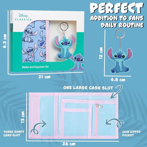 Disney Stitch Kids Wallet and Keyring Gift Set Cute Trifold Wallet with Coin Purse Card Slots and Keychain Stitch Gifts (Blue Frozen) in Saudi Arabia