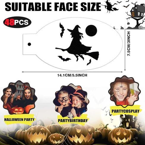 RYKOMO 48 Pieces Face Paint Stencils Body Facial Painting Stencils Plastic Tattoo Painting Templates Face Tracing Stencils Reusable Makeup Painting Templates for Holiday Halloween Party in Kuwait