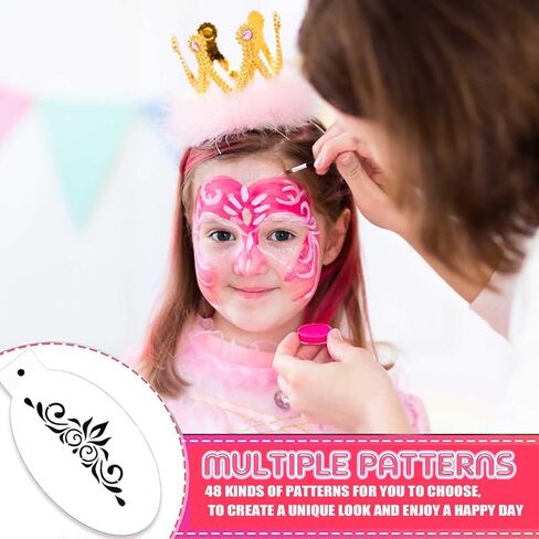 RYKOMO 48 Pieces Face Paint Stencils Body Facial Painting Stencils Plastic Tattoo Painting Templates Face Tracing Stencils Reusable Makeup Painting Templates for Holiday Halloween Party in Kuwait