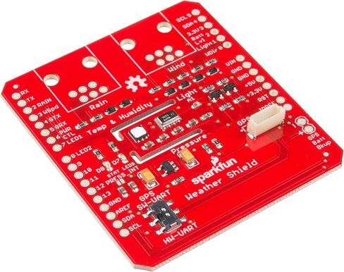 SparkFun Weather Shield utilizes The Si7021 Humidity/Temperature Sensor, The MPL3115A2 barometric Pressure Sensor and The ALS-PT19 Light Sensor in Saudi Arabia