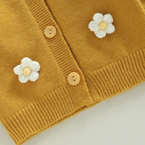 سترة صوفية للفتيات الصغيرات بأكمام طويلة وأزرار متماسكة معاطف سترة علوية لطيفة للخريف والشتاء ملابس دافئة (أصفر زهري، 1-2T) in Kuwait