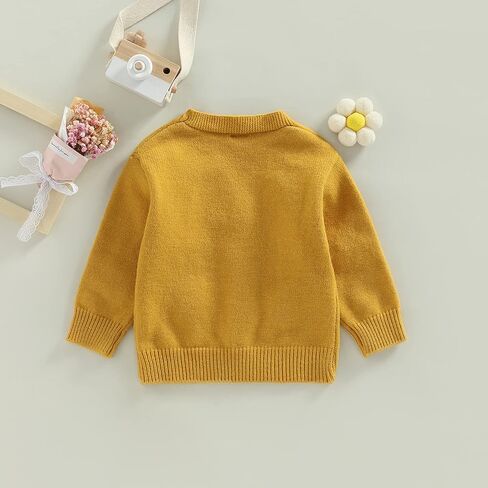 سترة صوفية للفتيات الصغيرات بأكمام طويلة وأزرار متماسكة معاطف سترة علوية لطيفة للخريف والشتاء ملابس دافئة (أصفر زهري، 1-2T) in Kuwait