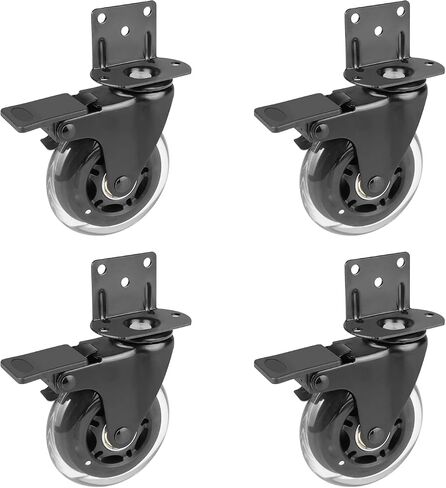 Hirate Side Mount Casters Set of 4 with Brake, 3" L-Shaped Plate Casters Replacement Material Handling for Furniture, Baby Bed, Suitcase,Cabinet,Table Casters,Loading Capacity 600 Lbs in Saudi Arabia