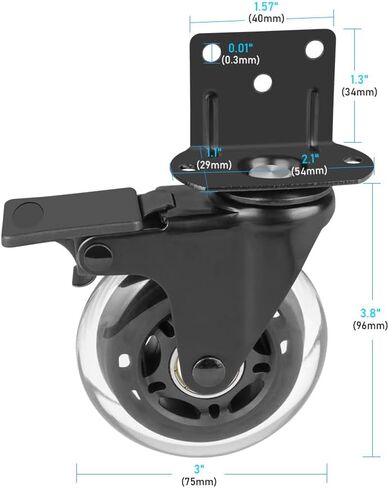 Hirate Side Mount Casters Set of 4 with Brake, 3" L-Shaped Plate Casters Replacement Material Handling for Furniture, Baby Bed, Suitcase,Cabinet,Table Casters,Loading Capacity 600 Lbs in Saudi Arabia